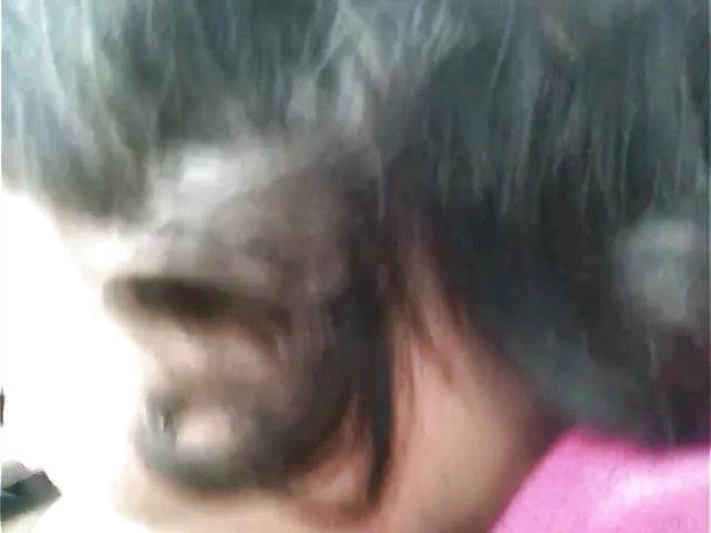 Big breasted amateur giving a car blowjob