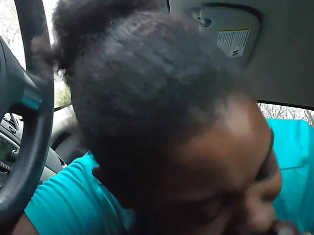 Black GF gives head and gets a facial in the car