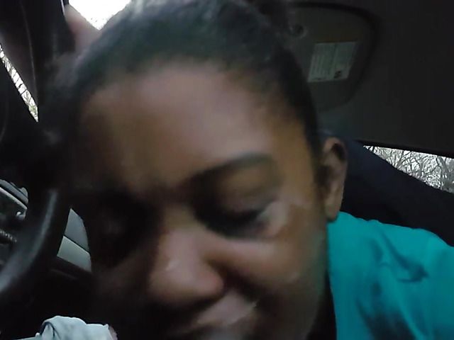 Black GF gives head and gets a facial in the car