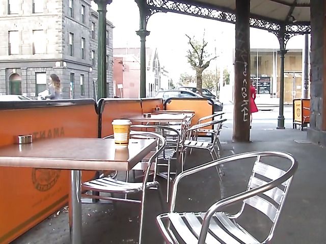 Pretty MILF in red reading and masturbating in public