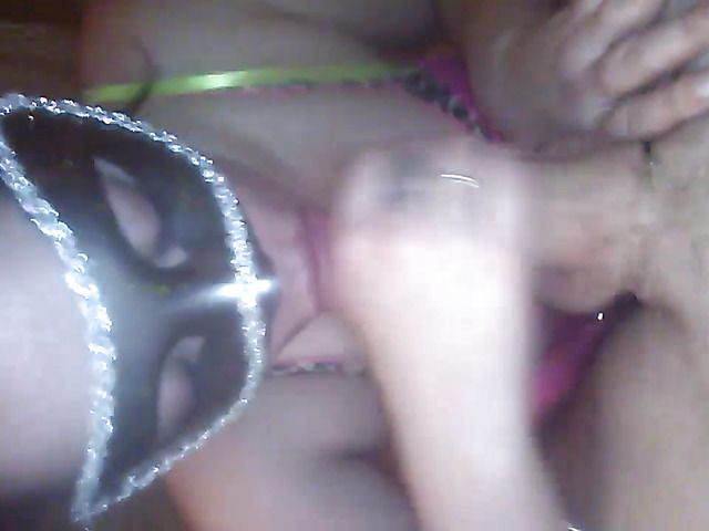 Masked honey handling a cock