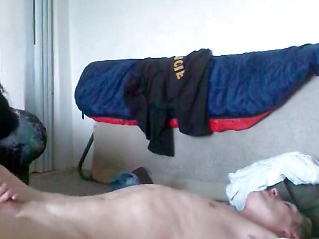 Skinny brunette rammed by two guys