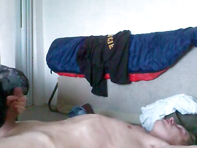 Skinny brunette rammed by two guys