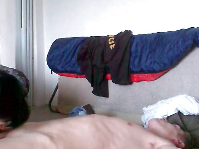 Skinny brunette rammed by two guys