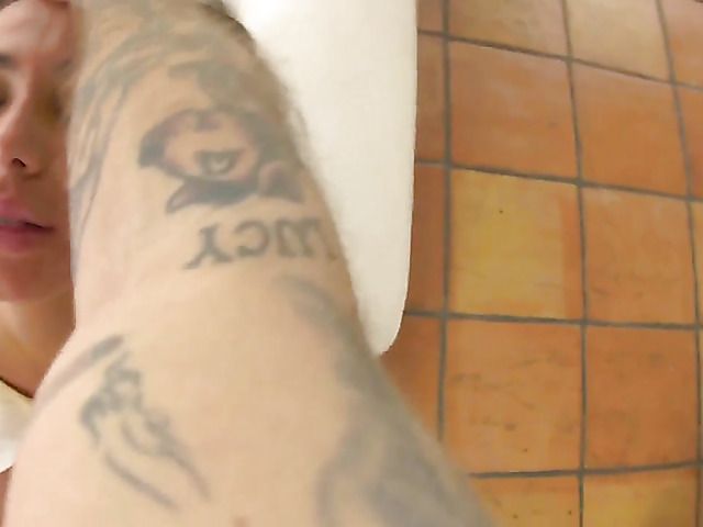 Cute brunette babe with bald pussy fucked rough