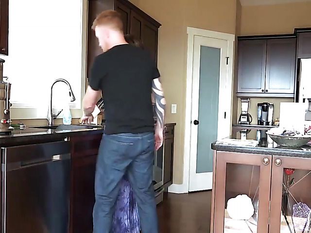 Babe gives head and gets banged from behind in the kitchen