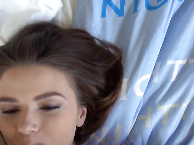 Naturally busty Russian girl wakes up and sucks