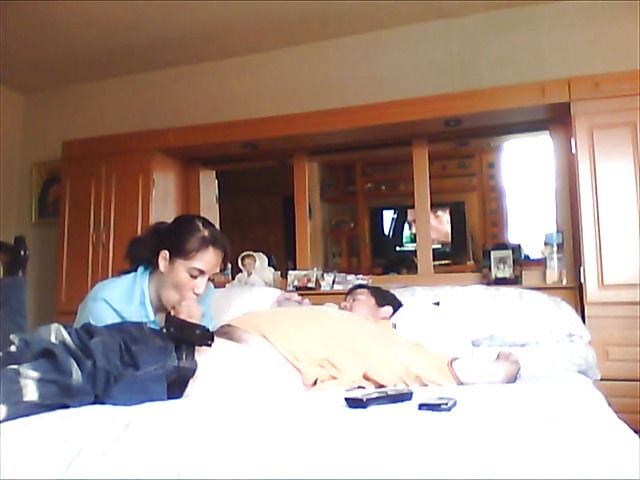 Latina girlfriend sucks cock dry on the bed