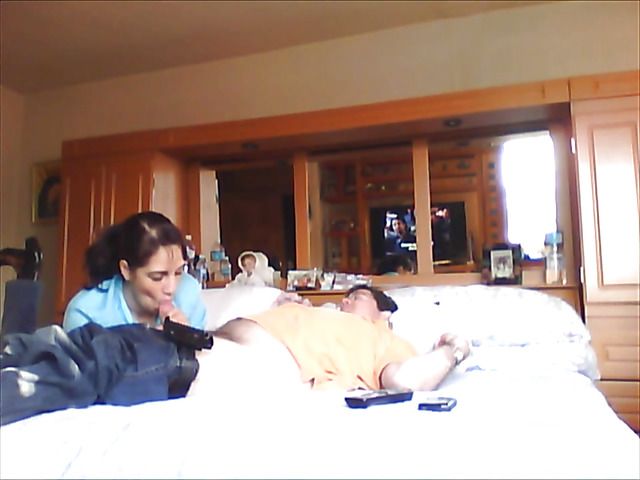 Latina girlfriend sucks cock dry on the bed