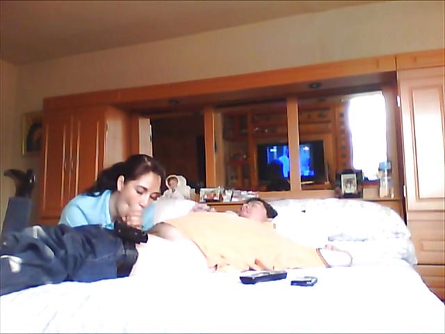 Latina girlfriend sucks cock dry on the bed