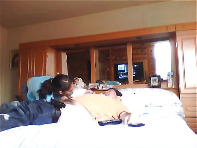 Latina girlfriend sucks cock dry on the bed