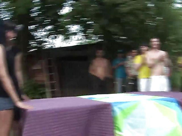 Outdoor cumshot orgy with 4 girls and dozens of horny guys