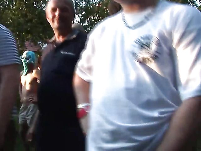 Outdoor cumshot orgy with 4 girls and dozens of horny guys