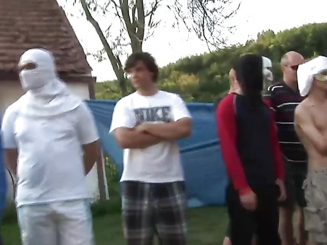 Outdoor cumshot orgy with 4 girls and dozens of horny guys