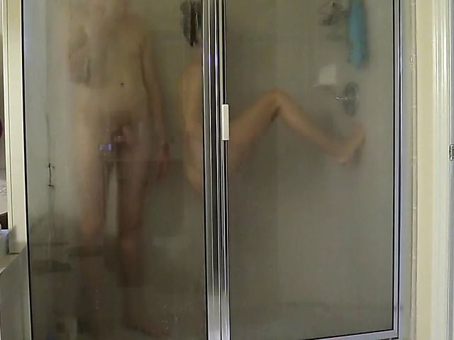 Nerd fucks his wet girlfriend standing up in the shower