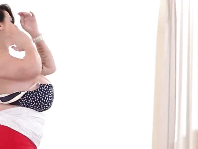 Raven haired BBW with monster breasts strips naked