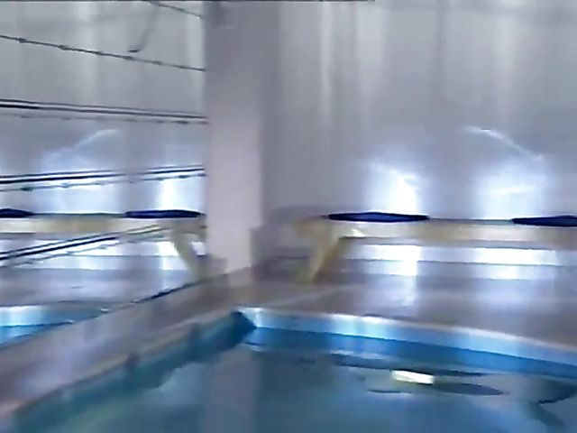 Stunning brunette swimming then fucking