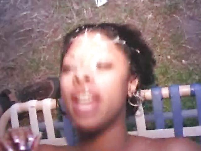 Ebony girl bukkake fun in the backyard
