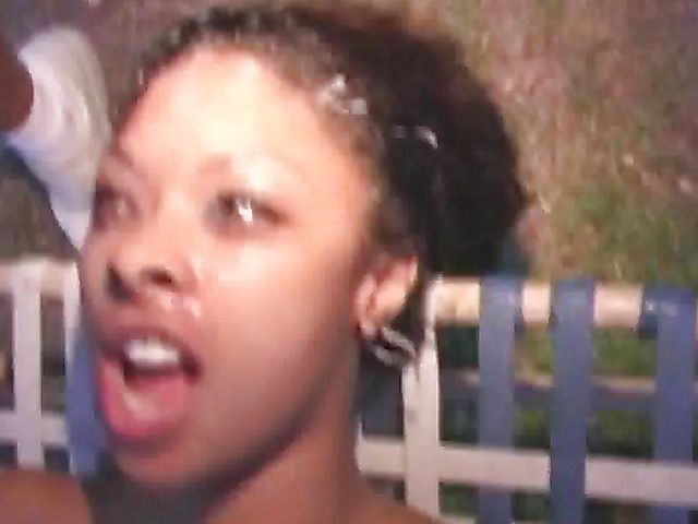 Ebony girl bukkake fun in the backyard