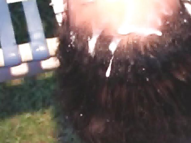 Ebony girl bukkake fun in the backyard