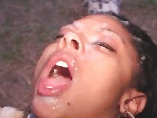 Ebony girl bukkake fun in the backyard