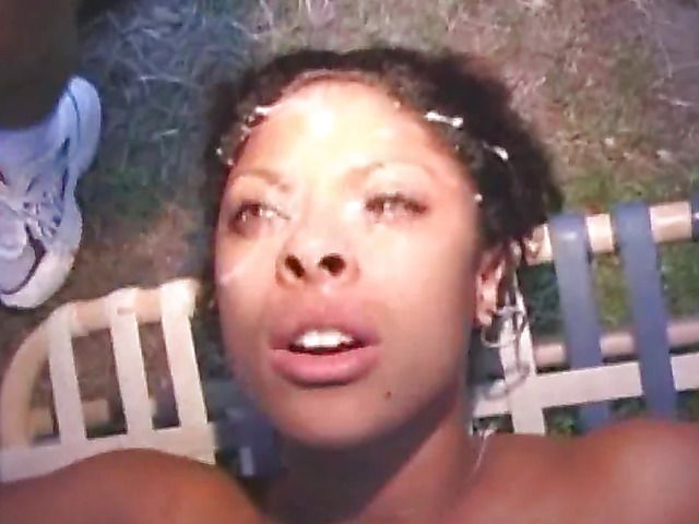 Ebony girl bukkake fun in the backyard
