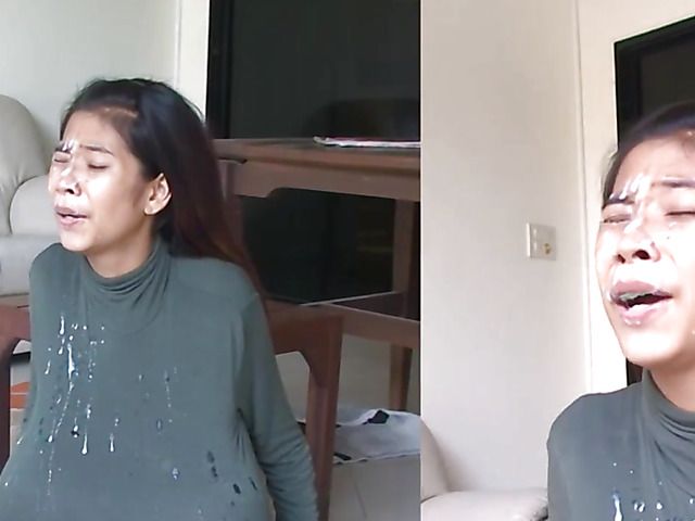 Thai girl with monster tits deepthroated and facialed