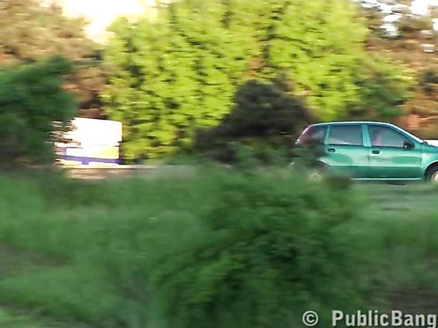 Public threesome in the street with a skinny blonde