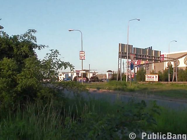 Public threesome in the street with a skinny blonde