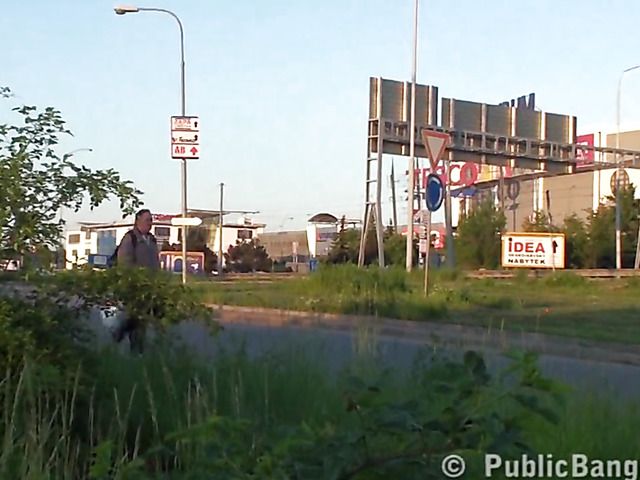 Public threesome in the street with a skinny blonde