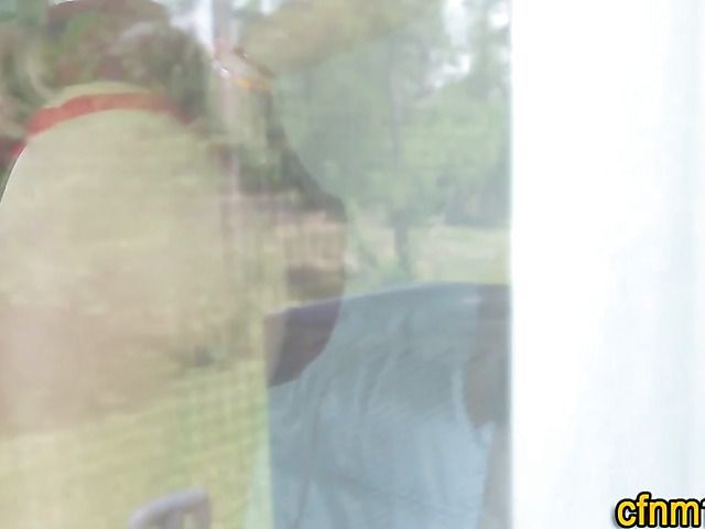 Petite teen in red panties gets fucked in the outdoors