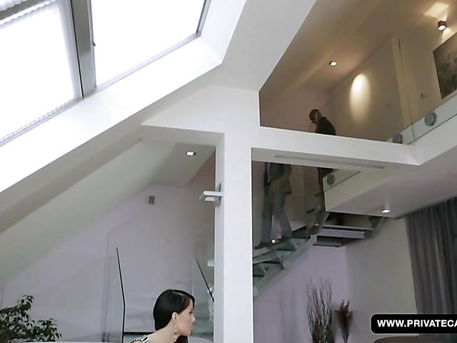 Czech brunette Samantha Johnson interviewed and double fucked