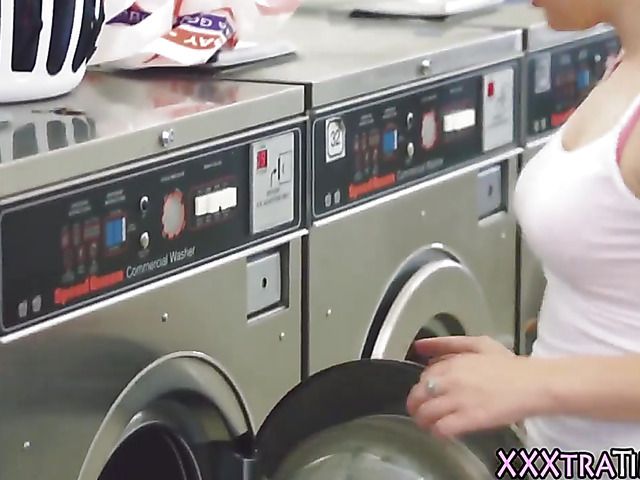 Sexy girl banged and facialed at the laundry