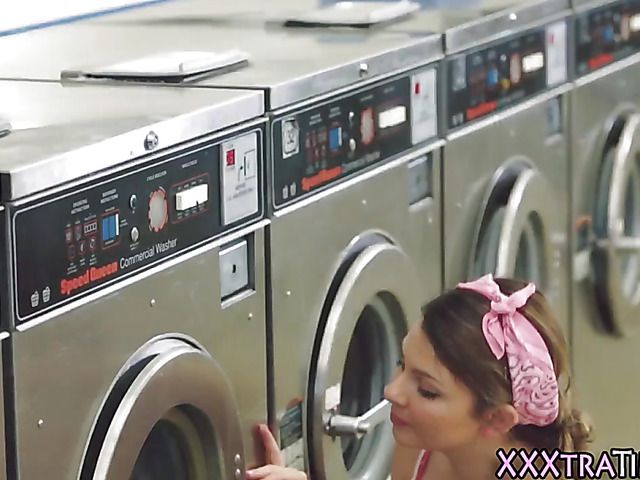 Sexy girl banged and facialed at the laundry