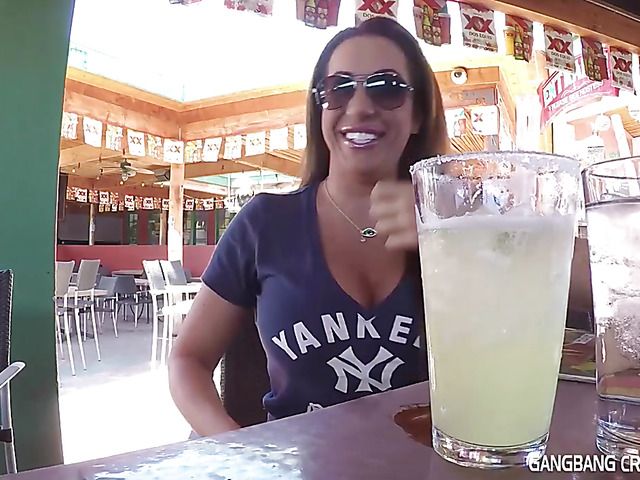 Big jugged MILF getting gangbanged and drinking cum