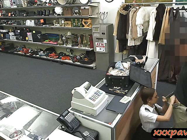 Latina stewardess banged at the pawnshop