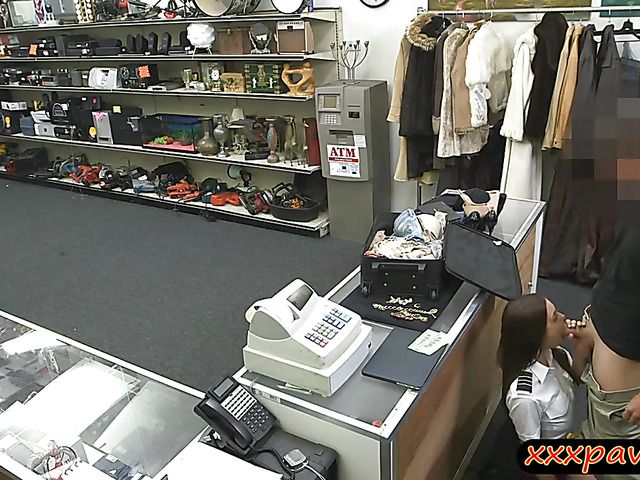 Latina stewardess banged at the pawnshop