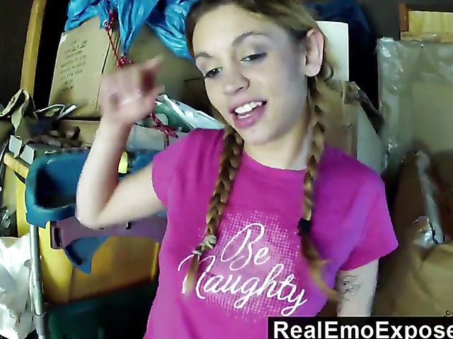 Tight teen with tattoos gets her bald pussy banged POV