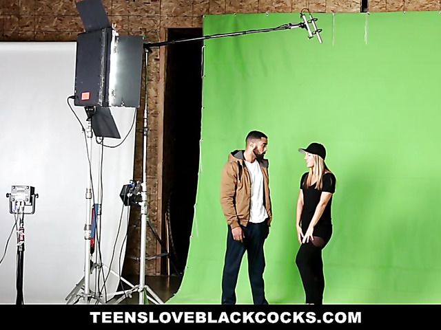 Blonde with small boobs loves black meat