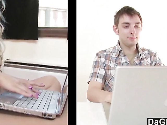 Slutty blonde girl has sex with a shy guy