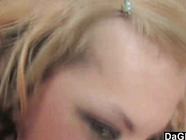 Slutty blonde girl has sex with a shy guy