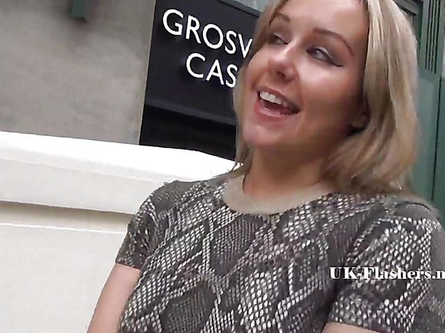 British blonde flashing ass and masturbating in the street