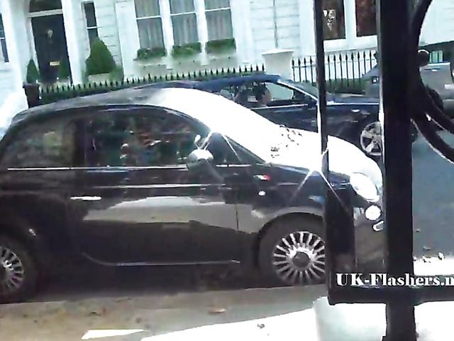 British blonde flashing ass and masturbating in the street