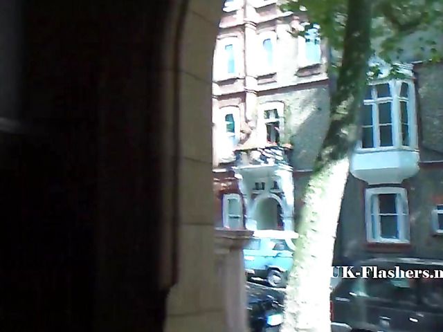 British blonde flashing ass and masturbating in the street