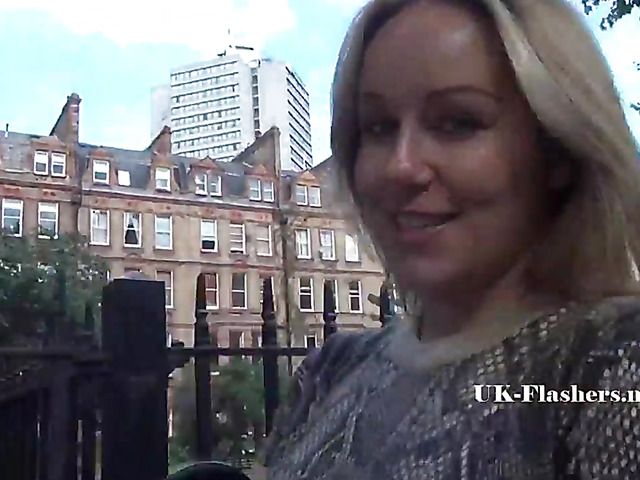 British blonde flashing ass and masturbating in the street