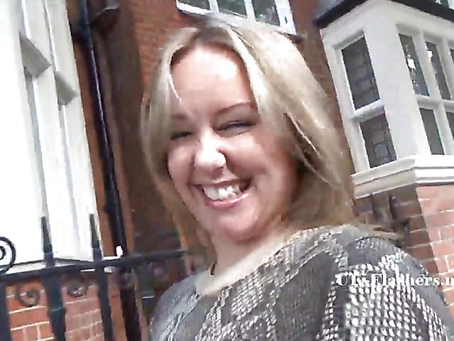 British blonde flashing ass and masturbating in the street