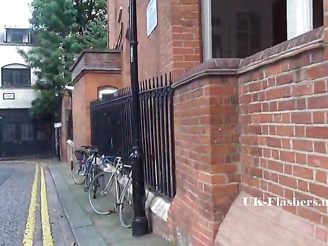 British blonde flashing ass and masturbating in the street