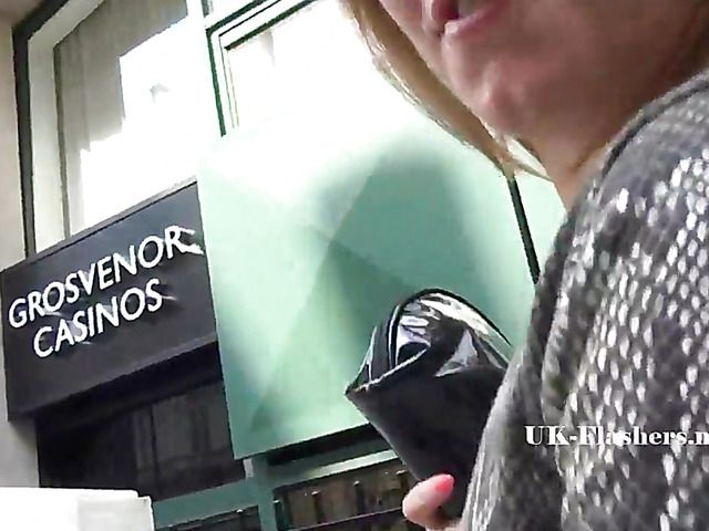 British blonde flashing ass and masturbating in the street