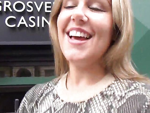 British blonde flashing ass and masturbating in the street