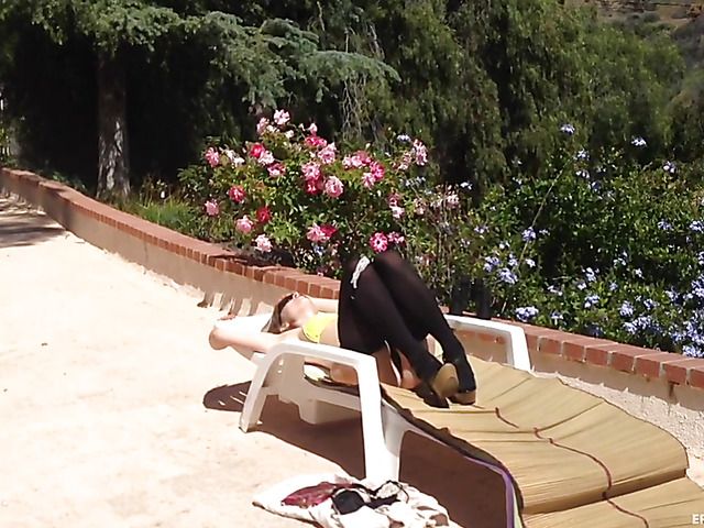 Bikini and stockings on a hot ass girl